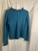 Vintage Teal Knitted Frilly Sweater 1960’s MEDIUM - £13.61 GBP
