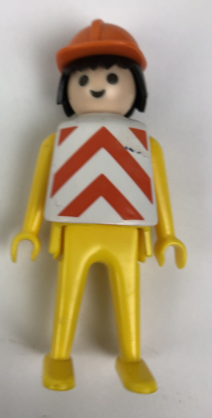 Primary image for 1974 Geobra Playmobill Yellow Clothes Orange Hardhat Black Hair 3" Figure w VEST