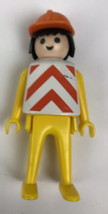 1974 Geobra Playmobill Yellow Clothes Orange Hardhat Black Hair 3&quot; Figur... - $15.99