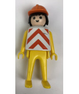 1974 Geobra Playmobill Yellow Clothes Orange Hardhat Black Hair 3&quot; Figur... - $15.99