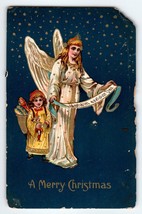 Angel Holds Script Child Toys Stars Christmas Postcard Vintage Embossed ... - £8.97 GBP