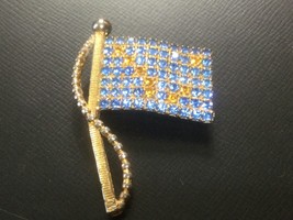 Vintage Signed Rafaelian Patriot Flag Brooch Pin Soft Blue &amp; Amber Crystals - £6.62 GBP