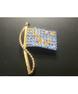 Vintage Signed Rafaelian Patriot Flag Brooch Pin Soft Blue &amp; Amber Crystals - £6.62 GBP