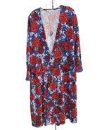 NWT LuLaRoe Large Blue With Red Coral Flowers Floral Sarah Long Cardigan - $44.54