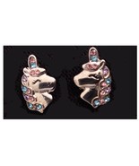 Vintage Blue Pink Unicorn Horse Silver Tone Stud Earrings with Rhinestones - $19.80