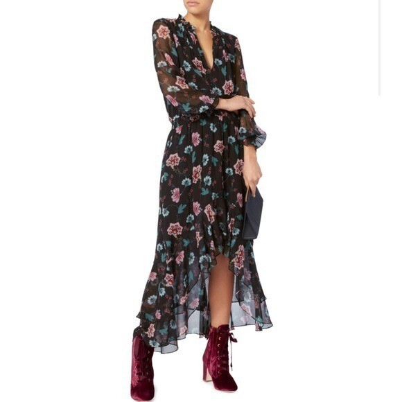 Intermix Vera High-Low Ruffle Floral Printed Silk Dress Size 0 - $39.59