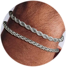 2Pcs Stainless Steel Bracelets for Men  Cuban Link Figaro Rope  7.5/8.3/9 Inches - £15.42 GBP