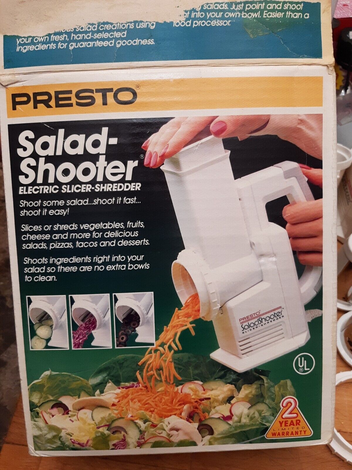 Vintage 1989 Presto Salad Shooter 02910 original box electric Slicer Shredder - £19.03 GBP