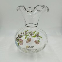 Fenton Vase Swirl Clear Ruffled Textured Enamel Vine &amp; Flower Design Art... - £17.88 GBP