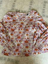 Universal Threads Peasant Top Orange Floral on Ivory Long Slv Cotton Blend Med - $21.49