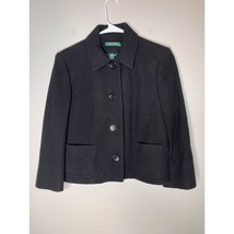Lauren Ralph Lauren Black Boxy Minimalist Old Money Quiet Luxury Wool Ja... - $41.81 CAD