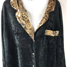 Womens Gilligan &amp; OMalley Vtg Pajama lounge Top Black Animal Print Button Up L - £11.82 GBP