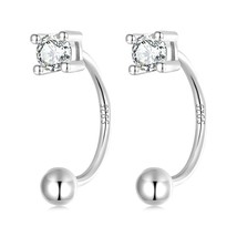 Bamoer 925 Silver Simple Line Stud Earrings for Women Fine Jewelry Cubic Zirconi - $21.85