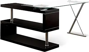 Furniture of America Lilliana S-Shaped Glass-Top Office Desk, Black - £925.54 GBP