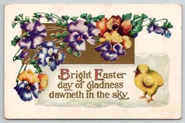 Easter Greetings Pansies Flowers And Chick Postcard L22 - £3.15 GBP
