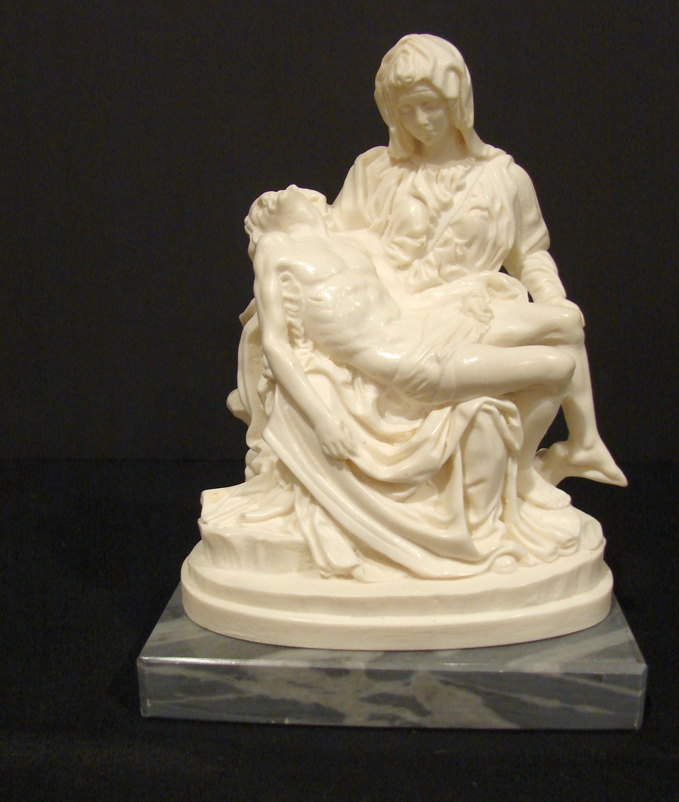 Pieta Figurine By Santini on Marble Base Signed Italian Import - $59.00