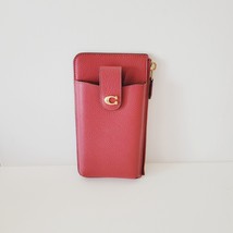 Coach CJ866 Essential Polished Pebbled Leather Phone Wallet Clutch Enamel Red - £70.85 GBP