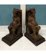 Vintage hand carved wooden seated man bookends wood 8.5” x 5.5” Sancho P... - $3,966.91 MXN