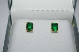 14K Gold Plated 2Ct Lab Created Emerald Solitaire Stud Earrings 925 Silv... - £10.69 GBP