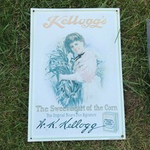 Vintage Reproduction Kellogg’s Woman Hugging Corn Flakes Advertising Metal Recta - £9.08 GBP