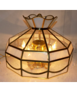 Vtg Tiffany Style 17&quot; Clear Sleg Glass Ceiling Hanging Swag Lamp Direct ... - £111.21 GBP