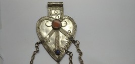 Antique Low Silver Turkoman Turkeman Heart-Shaped Pendant Cornelians, 10... - $138.00