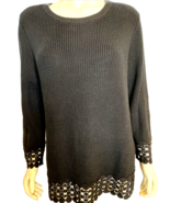 NWT Peck &amp; Peck Black 3/4 Sleeve Ribbed Knit Round neck Sweater Size XL - €16,29 EUR