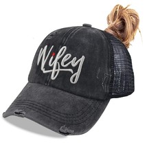 Wifey Hat For Women, Gift For Wife Bride Mrs, Adjustable High Ponytail With Hole - £26.88 GBP