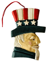 Uncle Sam Patriotic Christmas July 4 Ornament Hand Carved Hand Painted 3.75&quot; - £10.06 GBP