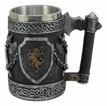 Large Medieval Coat Of Arms English Lion Heraldry Shields And Crossed Axes Mug - £36.75 GBP