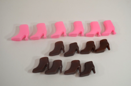 Barbie Doll Heeled Boots Shoes Lot of 7 Pairs Unmarked Hard Plastic Pink... - $33.68