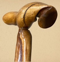 Natural Wood Turned Hand Carved 36&quot; Walking Stick Cane Sturdy Folk Art Vtg - £46.87 GBP
