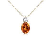 ANGARA Oval Citrine Solitaire Pendant with Diamond in 14K Solid Gold | 18&quot; Chain - £702.12 GBP