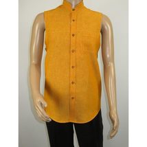 Mens INSERCH linen Shirt Banded Chinese Collar Sleeves-Less SS719 Sunburst image 13