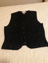 Vtg Worthington Womens Small Black Bugle Beaded Sweater Vest Granny Core Xmas Sm - £16.40 GBP