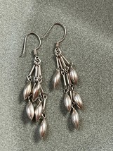 Lightweight Silvertone Chain w Hollow Pinched Oval Bead Dangle Earrings for Pier - £8.88 GBP