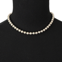 STERLING 7mm ball bead necklace - 950 silver 16.25&quot; choker magnetic clasp - $45.00