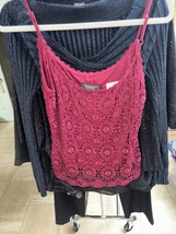 Carmen Marc Valvo Beaded Crochet Tank Top Spaghetti Strap Burgundy Lined XL - $138.60