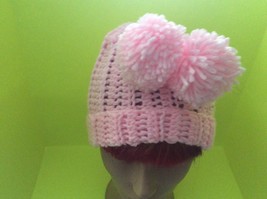 Pink Hand Crochet 2 Pom Pom Beanie / Cap / Hat - $8.00