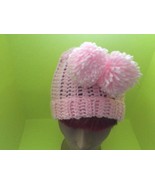 Pink Hand Crochet 2 Pom Pom Beanie / Cap / Hat - £6.26 GBP