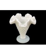 Hobnail Footed Trumpet Vase, Ruffled Rim, Vintage Fenton Milk Glass, #FN... - $26.79 CAD