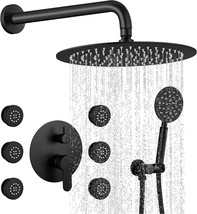 Gotonovo Wall Mounted Matte Black Rain Mixer Shower Faucet System With 1... - £282.37 GBP