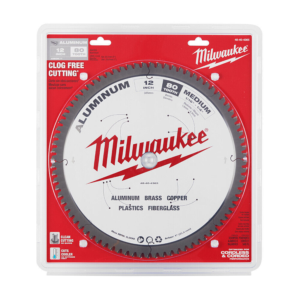 MILWAUKEE 12" ALUMINUM METAL CUTTING CARBIDE CIRCULAR SAW BLADE 80T 48-40-4365