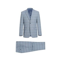 Mens Suit RENOIR English Plaid Window Pane Stretch Slim Fit Comfort 293-3 Blue image 2