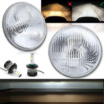 7&quot; Stock Glass Lens Metal 12v Headlight LED 6K 26/40w Light Bulb Headlam... - $109.95