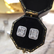 Classic Square Diamond Plated Platinum Earrings Light Luxury Design Sense Earrin - £7.91 GBP