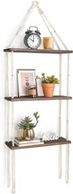 Mkono Macrame Wall Hanging Shelf 3 Tier Wood Floating Shelves With Cute, Nursery - £26.30 GBP