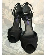 RALPH LAUREN COLLECTION Black Suede Platform Sandal/Heels Sz 37.5/US 7.5... - £179.73 GBP