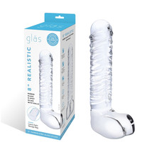 Glas 8&#39;&#39; Realistic Ribbed Glass G-Spot Dildo With Balls - $84.38