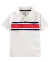 Boys Shirt Short Sleeve Oshkosh Polo White Chest Striped Collared-sz 4/5 - £6.25 GBP